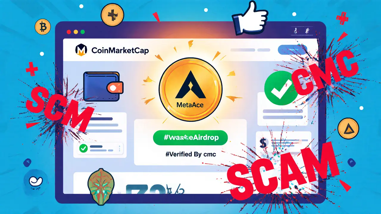 Tableau CoinMarketCap stylisé avec NFT légendaire au centre et avertissements anti-arnaque