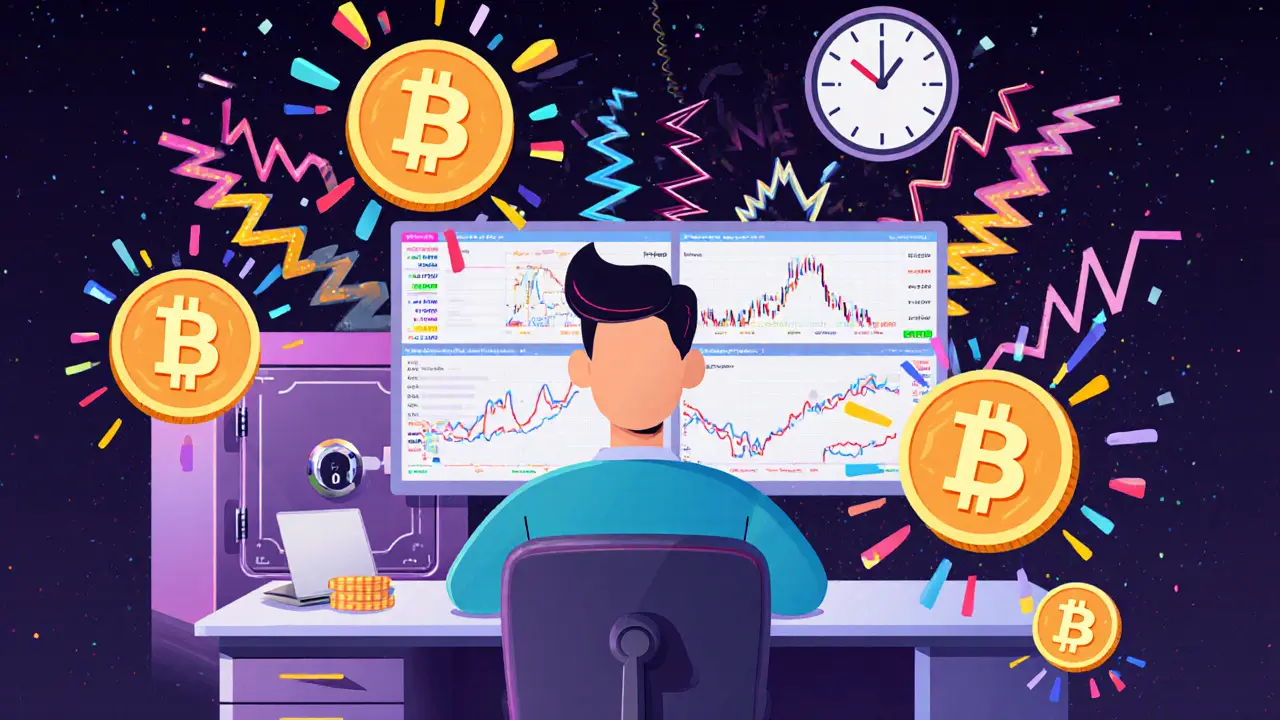 Tokens BXY réduisant les frais de trading avec un coffre-fort de sécurité et des graphiques flottants.