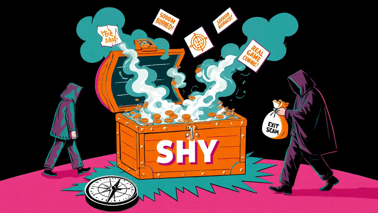 Coffre-fort vide qui déverse des promesses vides tandis qu&#039;un voleur s&#039;éloigne avec de l&#039;argent.