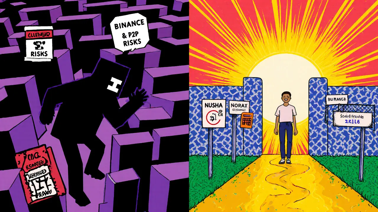 Comparaison entre les risques des exchanges non autorisés et la sécurité des plateformes légales au Nigeria.