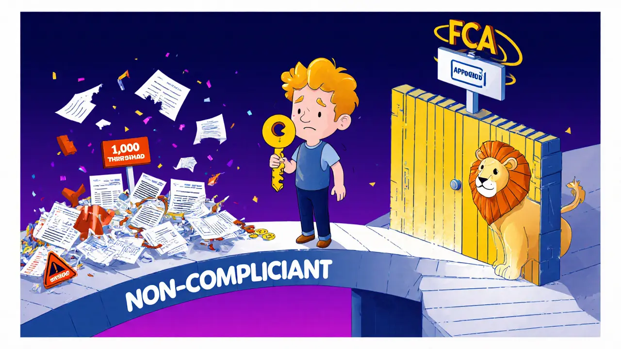 Un fondateur traverse un pont vers l&#039;approbation FCA, évitant les pièges de la non-conformité.