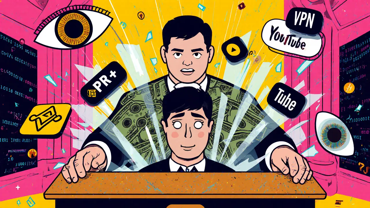 Un développeur jugé dans une salle d&#039;audience avec des icônes de crypto qui se brisent.