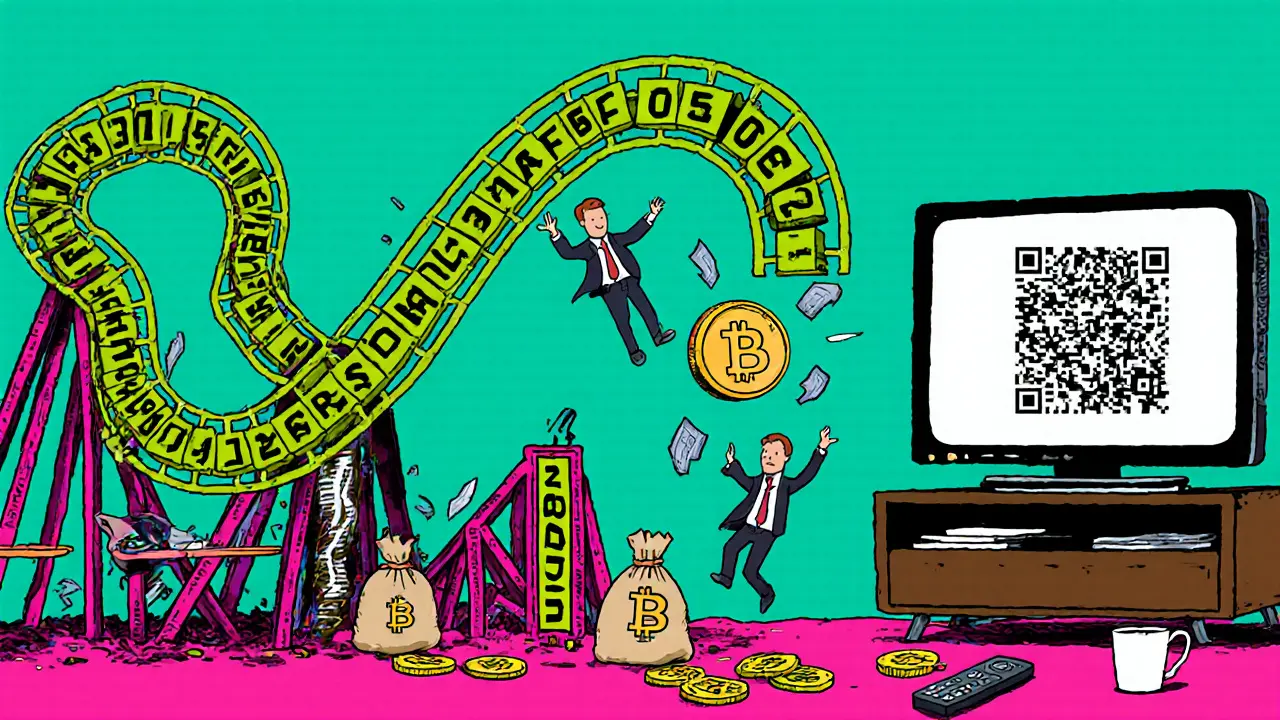 Graphique boursier en forme de montagne russe, les investisseurs sautent tandis que le prix FAST s&#039;effondre dans un abîme.