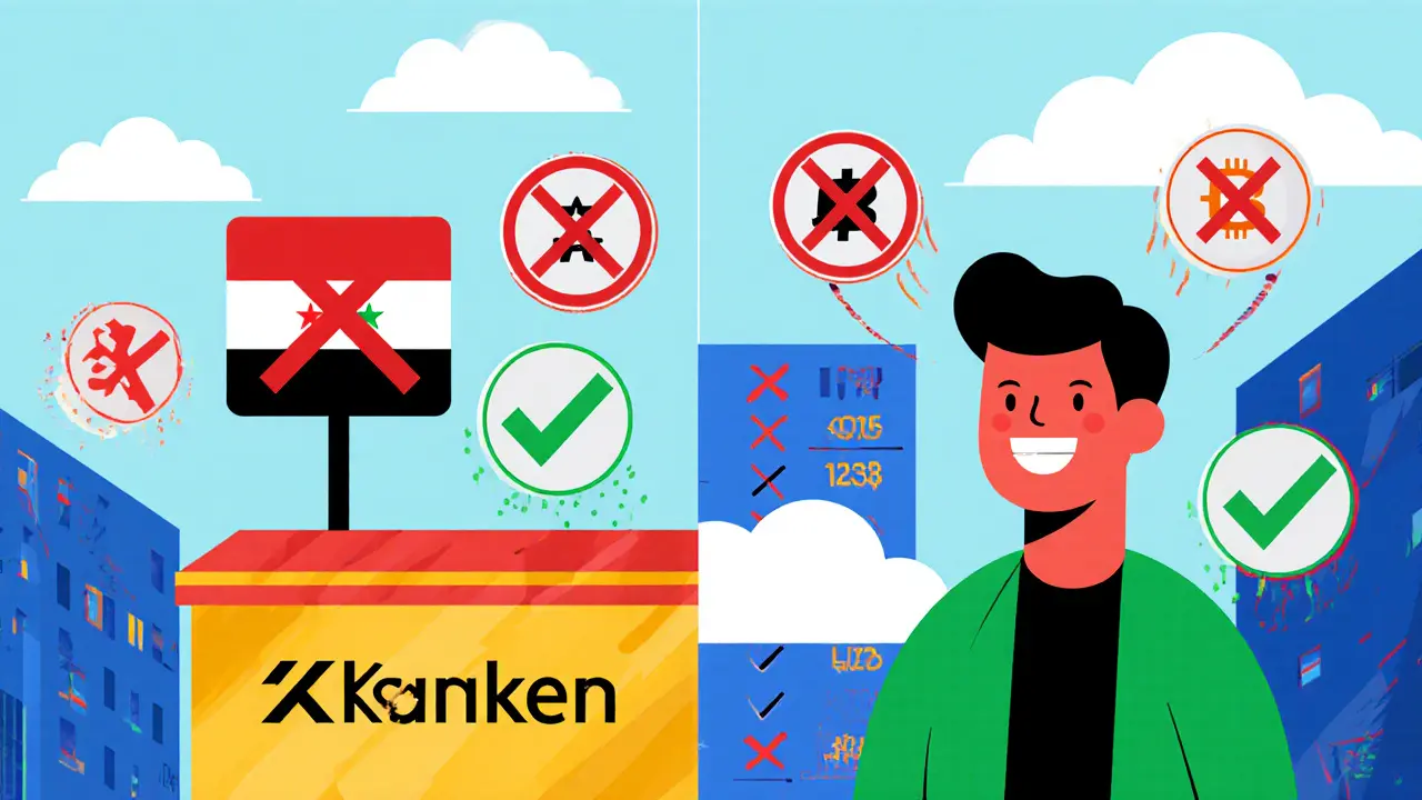 Scène divisée : utilisateur bloqué à gauche, libre à droite, avec symboles crypto et motifs géométriques.