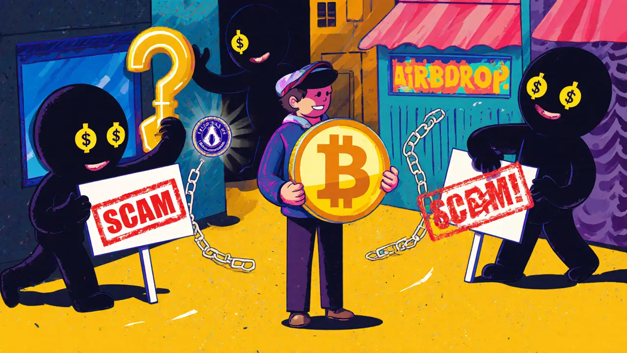 Un trader protégé contre des escrocs qui prétendent offrir des airdrops gratuits.