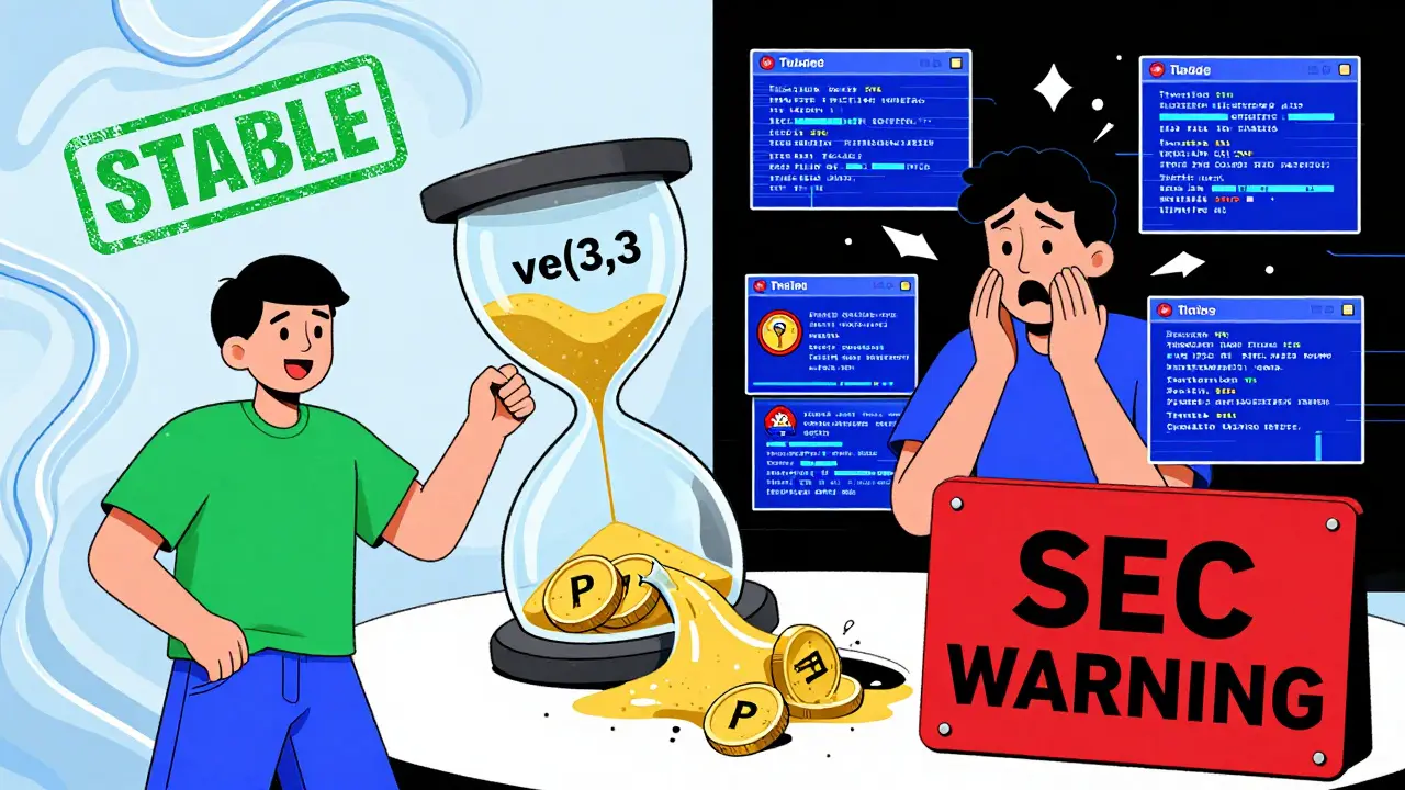 Comparaison stylisée entre Trader Joe stable et Pharaoh chaotique, avec avertissement SEC.