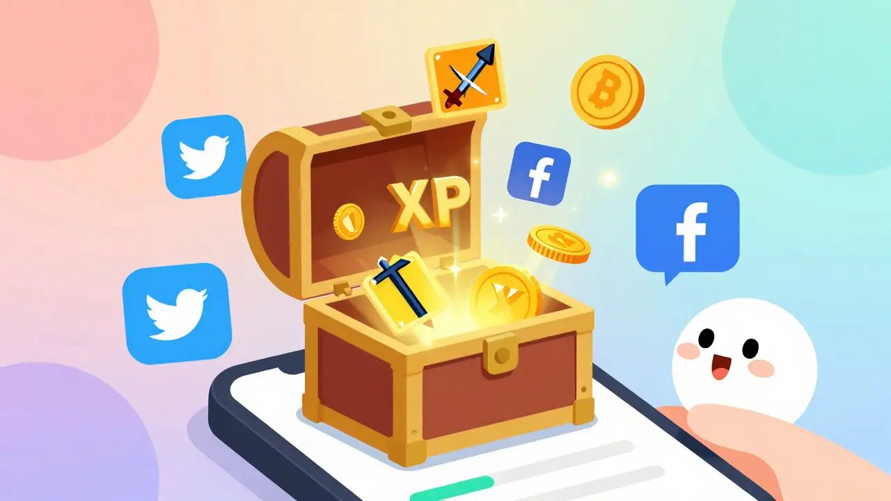 Un coffre NFT qui s&#039;ouvre, libérant des récompenses lumineuses devant un portefeuille numérique stylisé.