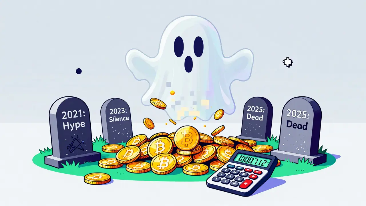 Un fantôme de logo 99Starz se dissout au-dessus d'un cimetière de cryptomonnaies avec des tombes marquées.