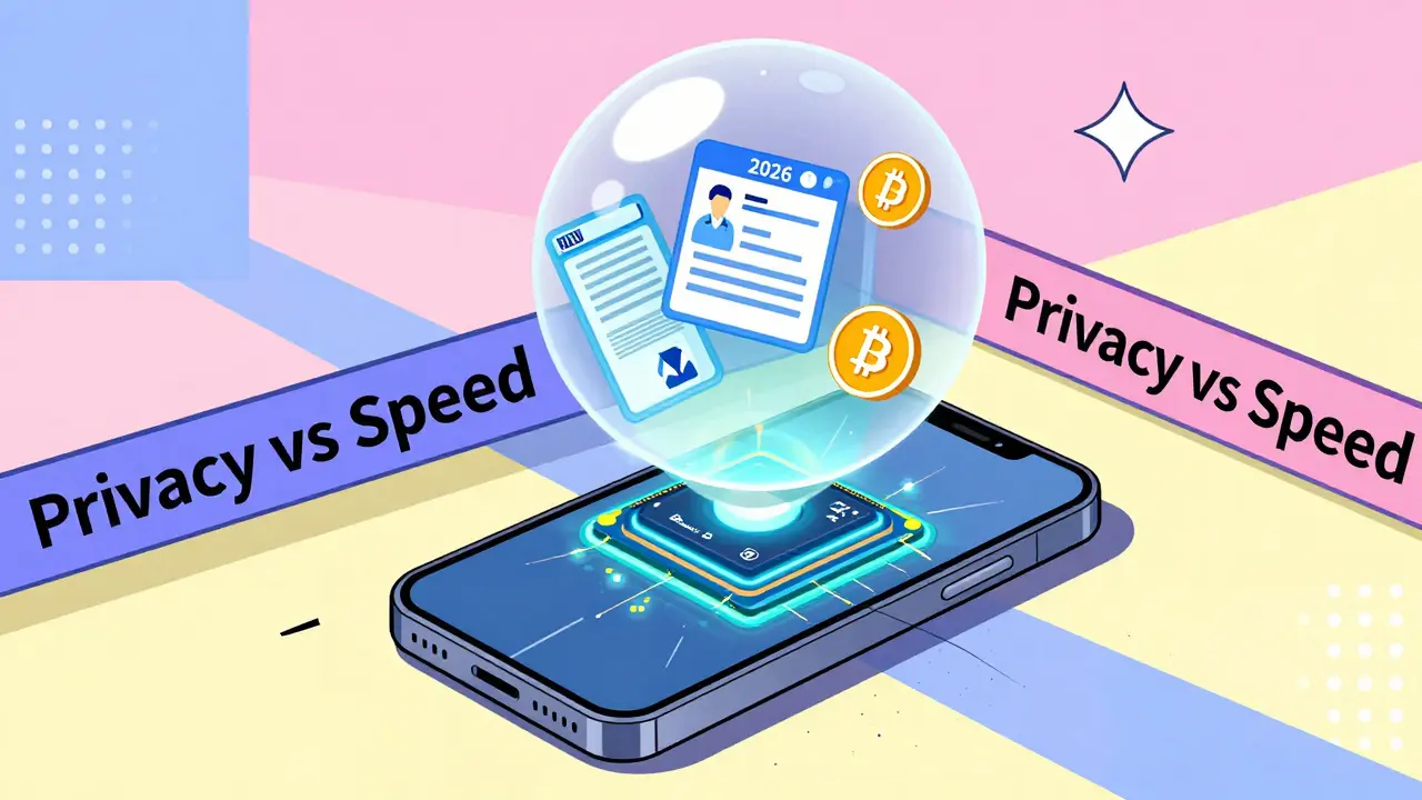 Un smartphone projette des données anonymes en hologramme, entouré de barrières brisées, dans un style géométrique coloré.