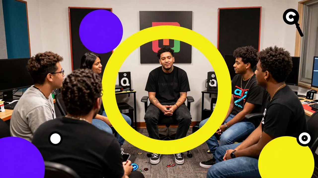 Artiste et fans en session studio exclusive avec contenus personnalisés.