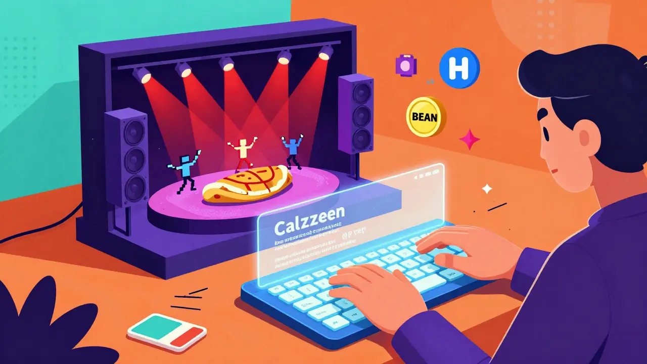 Un créateur utilise un outil d'IA pour transformer un texte en une scène de concert 3D en quelques secondes, avec des objets flottants et des tokens NFT.