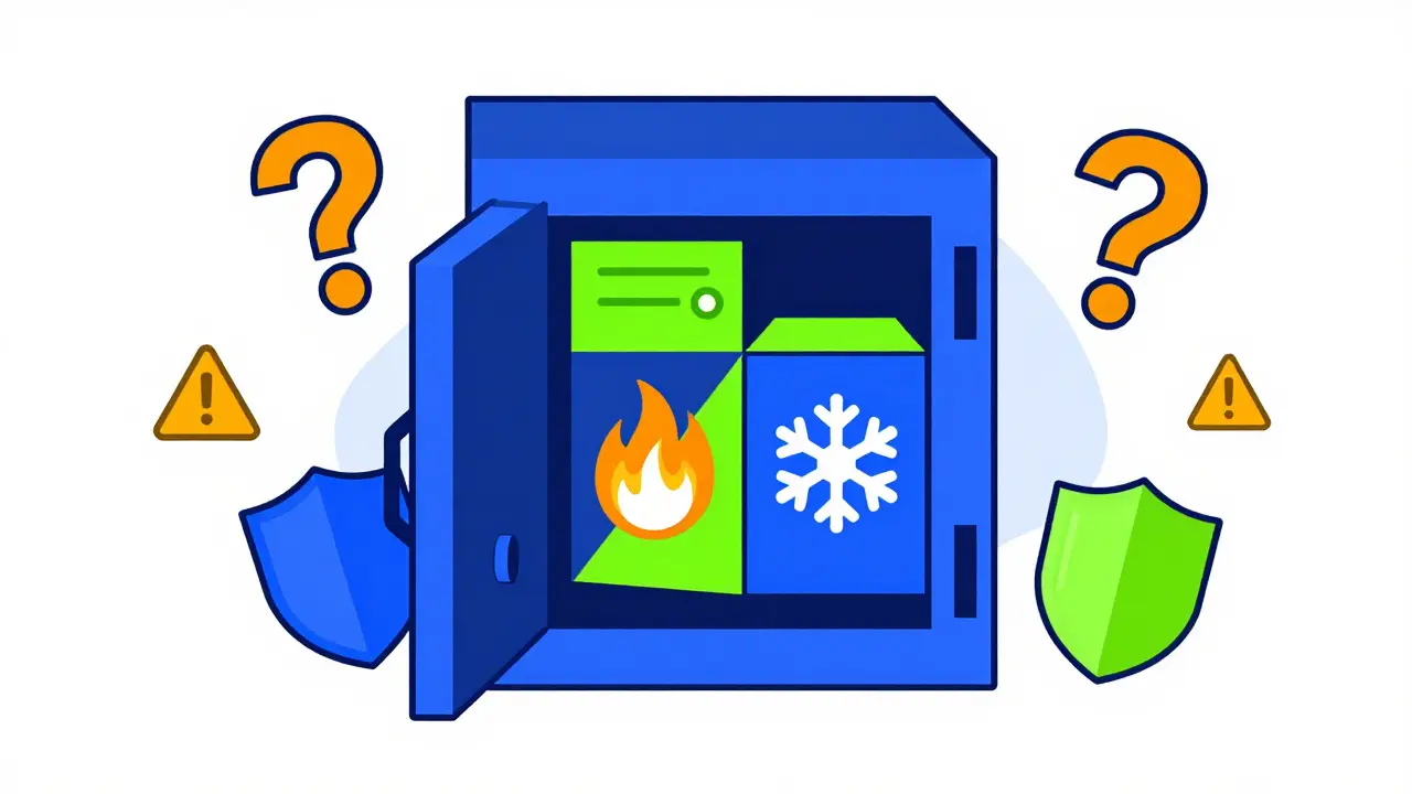 Sécurité des fonds crypto avec symboles géométriques et coffres dans le style Memphis.