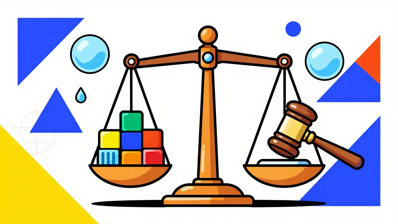 Balance symbolisant la régulation des actifs numériques en art rétro.