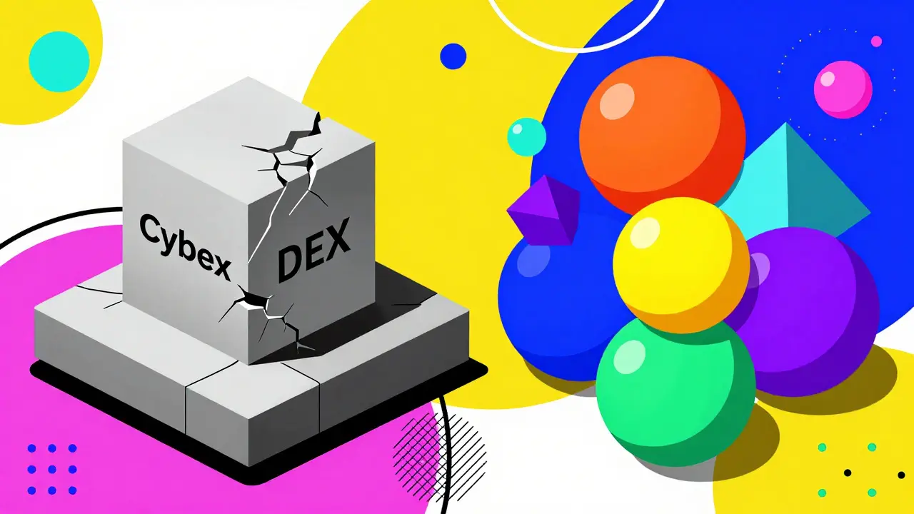 Comparaison style Memphis entre un bloc gris défunct et des formes colorées et dynamiques.