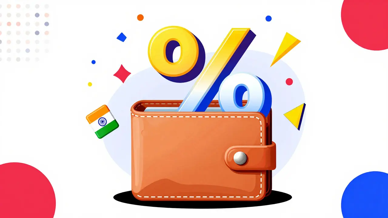 Graphisme Memphis représentant l'imposition lourde de 30 % sur les actifs numériques en Inde.