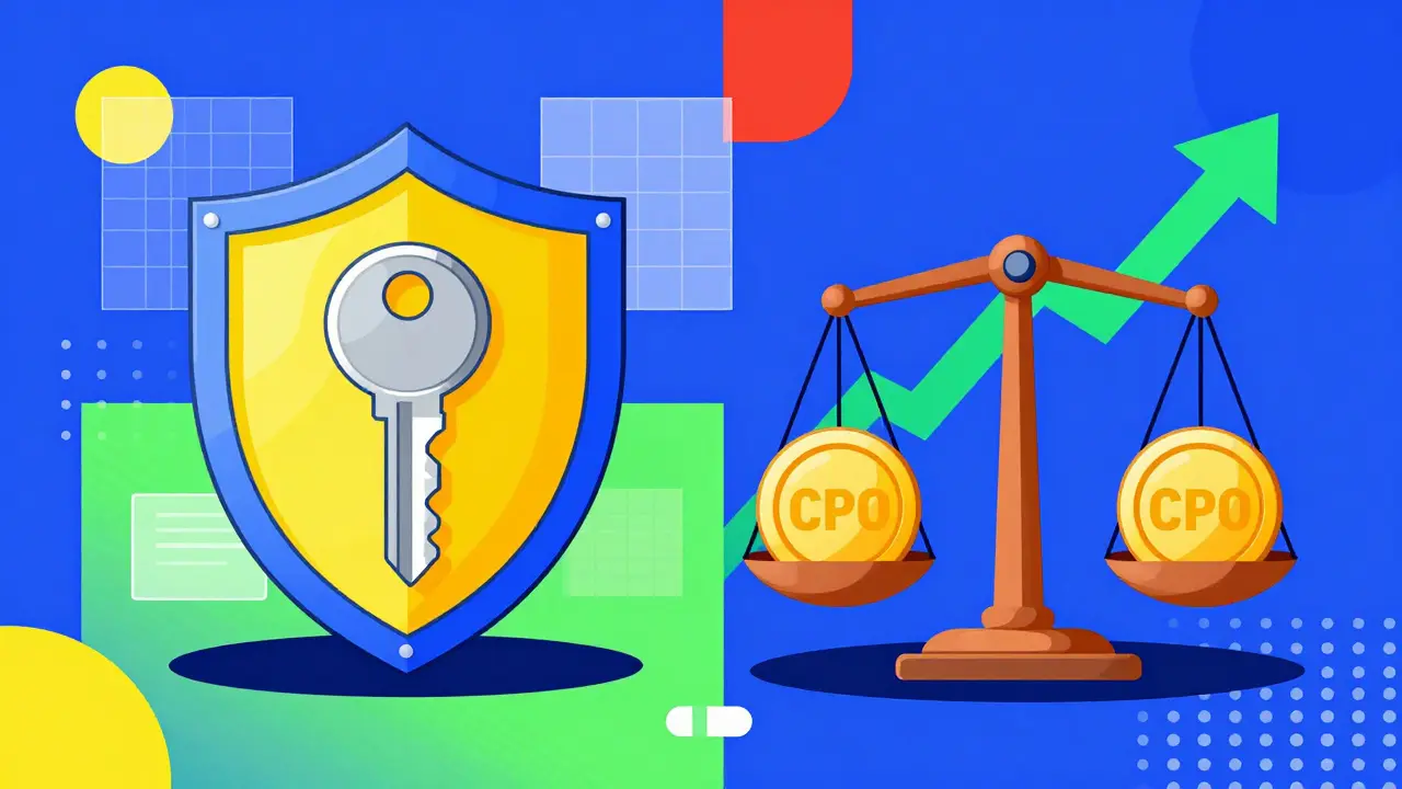 Illustration conceptuelle de sécurité et stratégie d'investissement avec un bouclier et une balance.