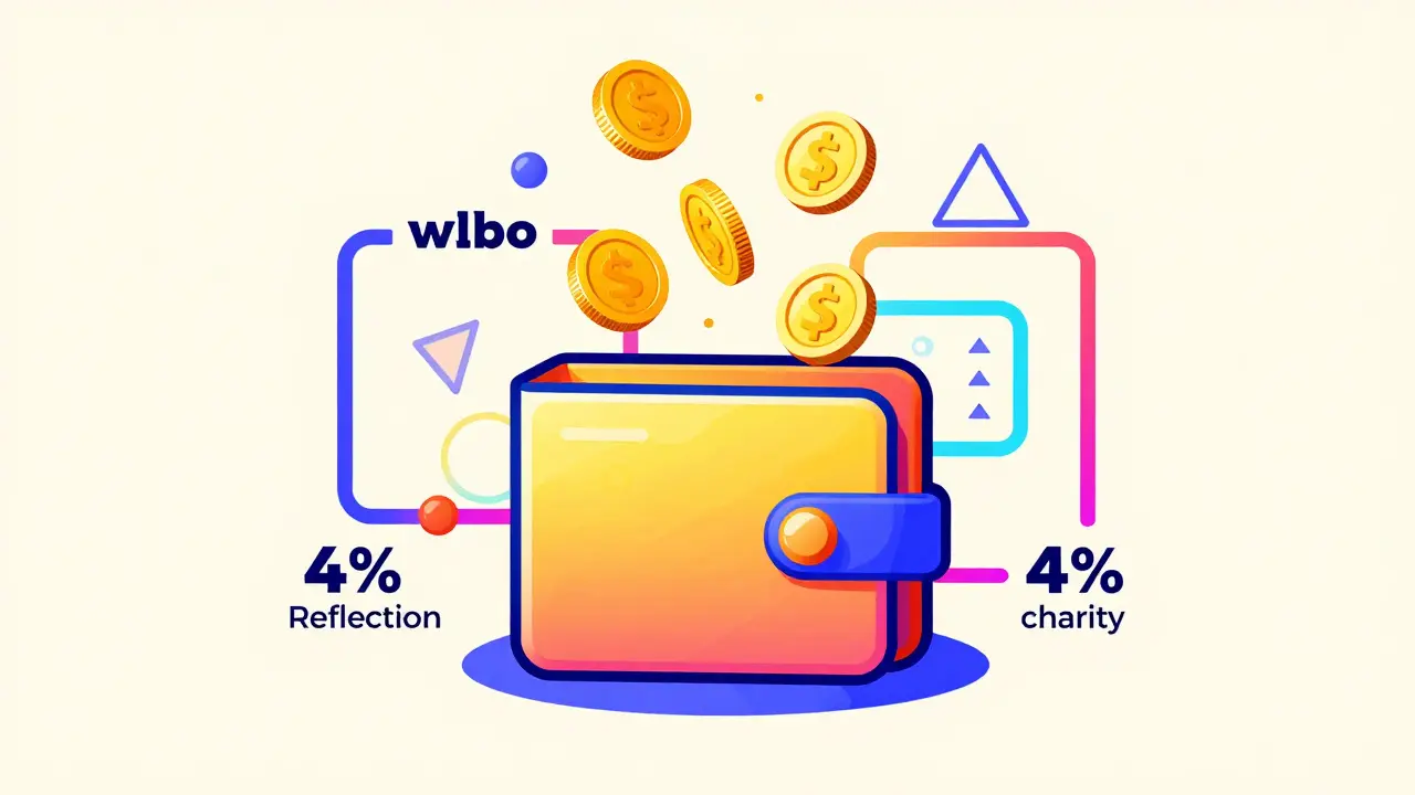 Schéma conceptuel style Memphis montrant la redistribution automatique de jetons WLBO.