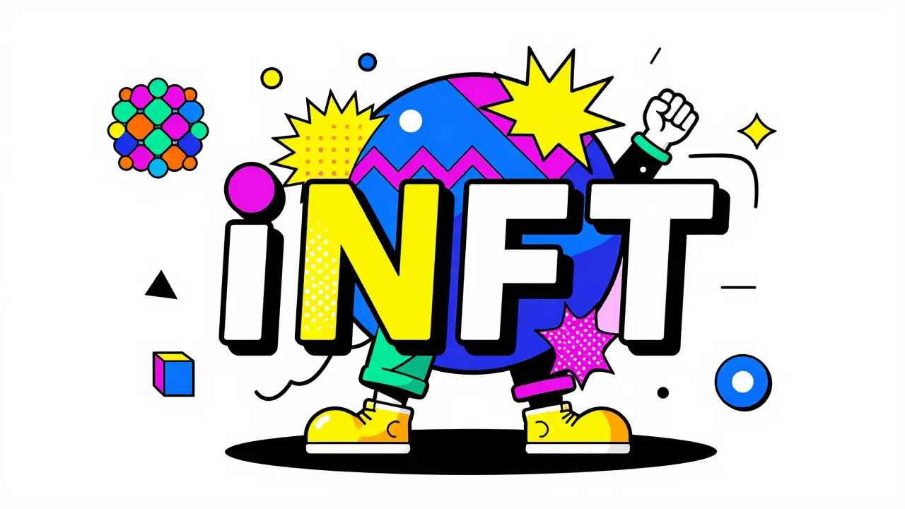 Illustration abstraite d'un iNFT évolutif avec des motifs colorés dynamiques