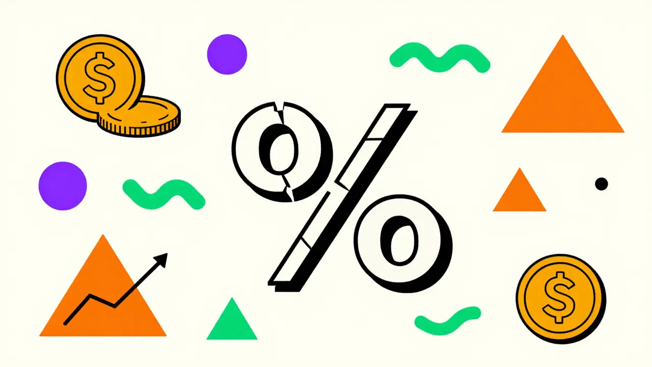 Illustration abstraite des frais minimes avec symboles financiers éclatés et couleurs vives