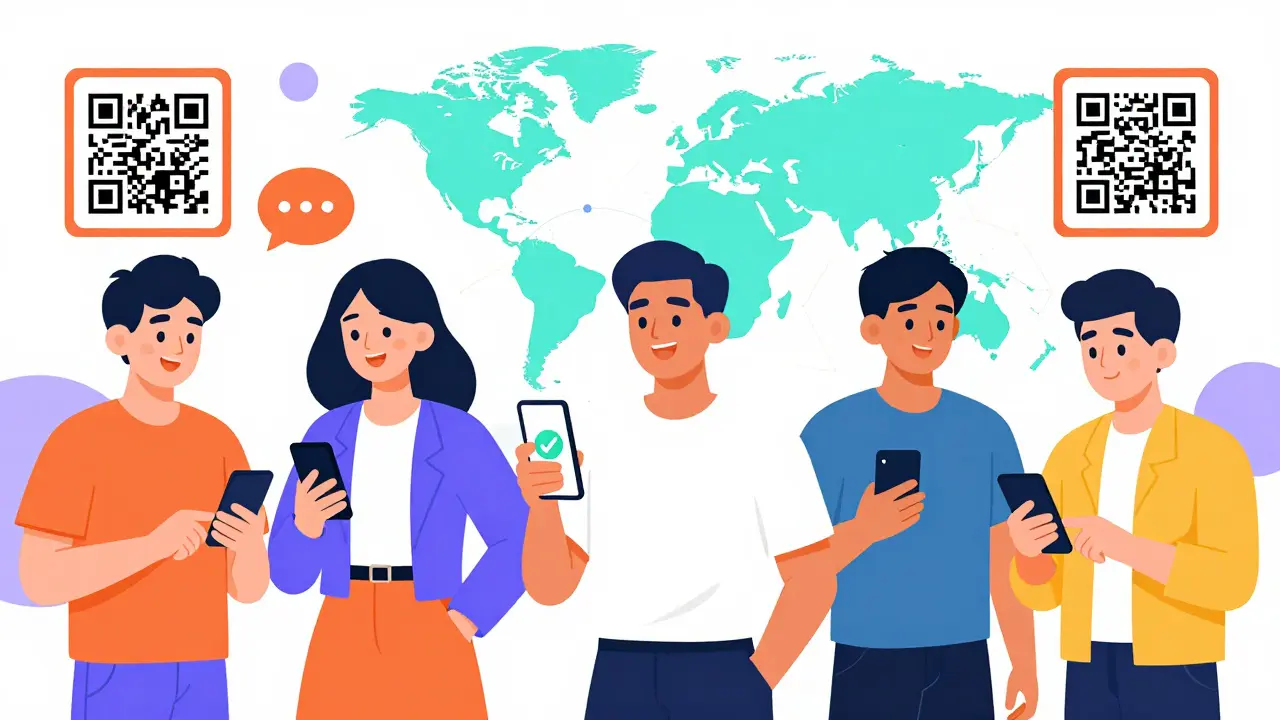 Jeunes professionnels utilisant des portefeuilles mobiles pour payer en crypto