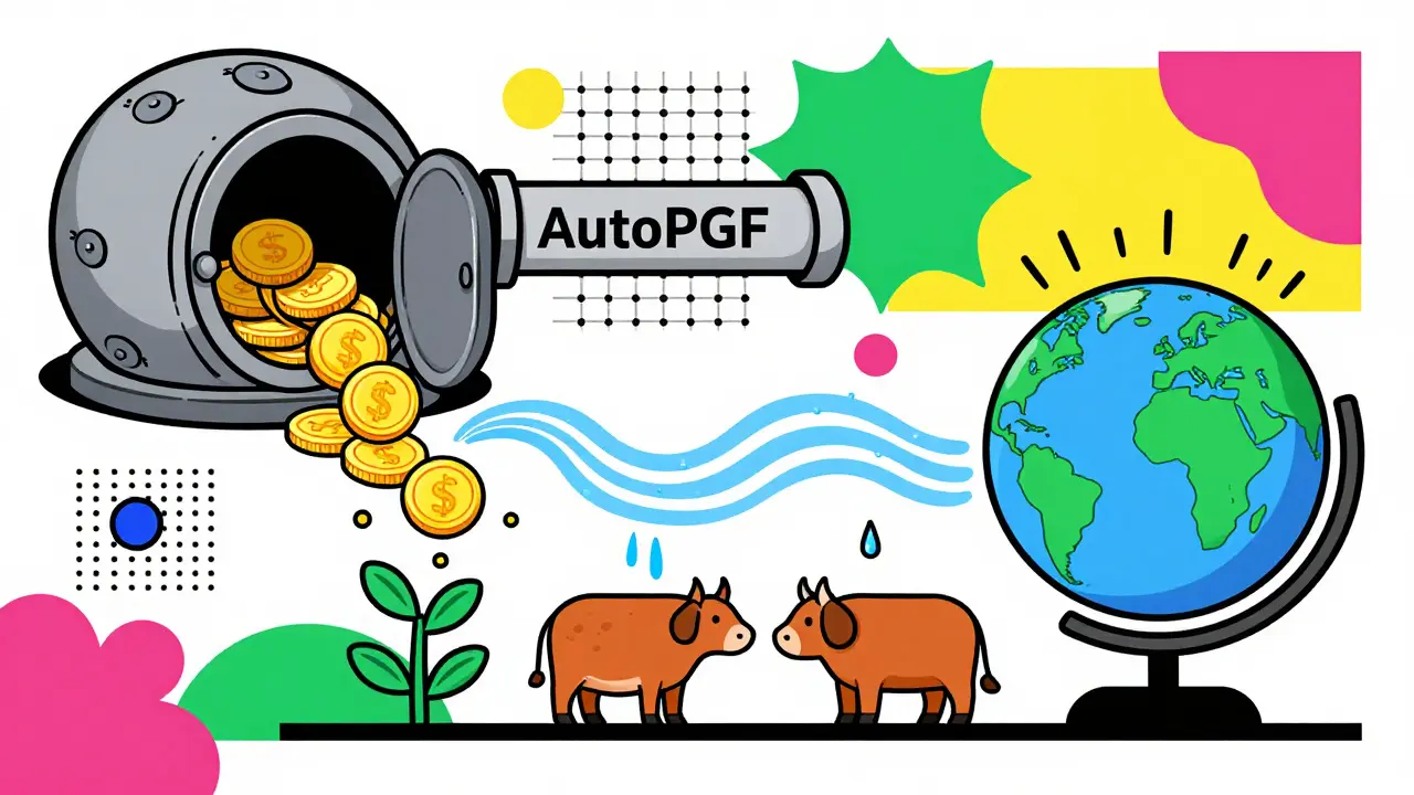 Mécanisme AutoPGF redistribuant les profits vers des causes caritatives