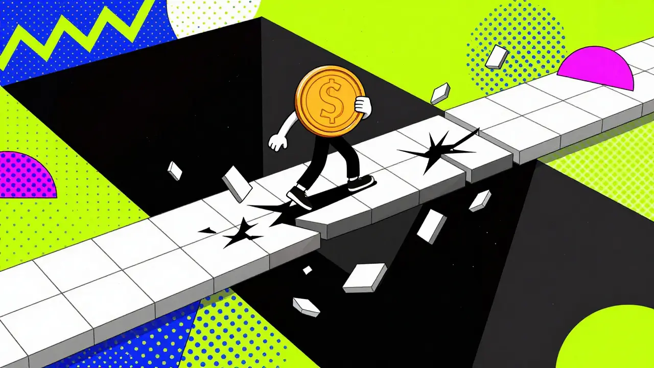 Personnage sur un pont fragile illustrant le slippage