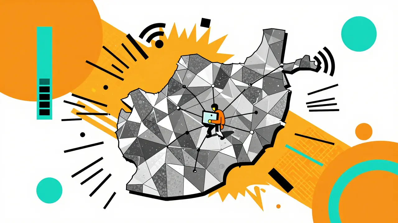 Résistance numérique face aux coupures internet, art abstrait