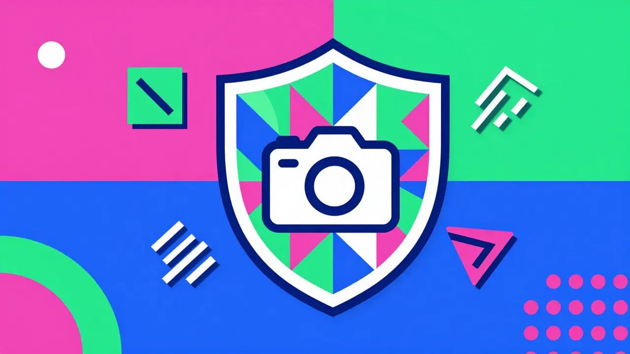 Bouclier géométrique protégeant un appareil photo des métadonnées