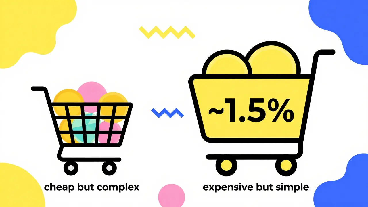 Comparaison visuelle des frais : panier léger vs panier lourd en style Memphis