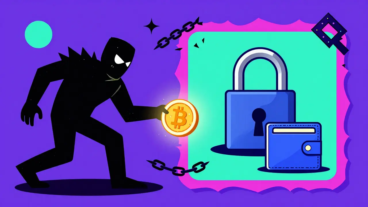 Scène de sécurité crypto avec cadenas et pièges