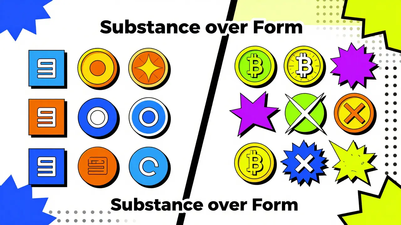 Tokens classés et interdits représentés par des formes géométriques colorées