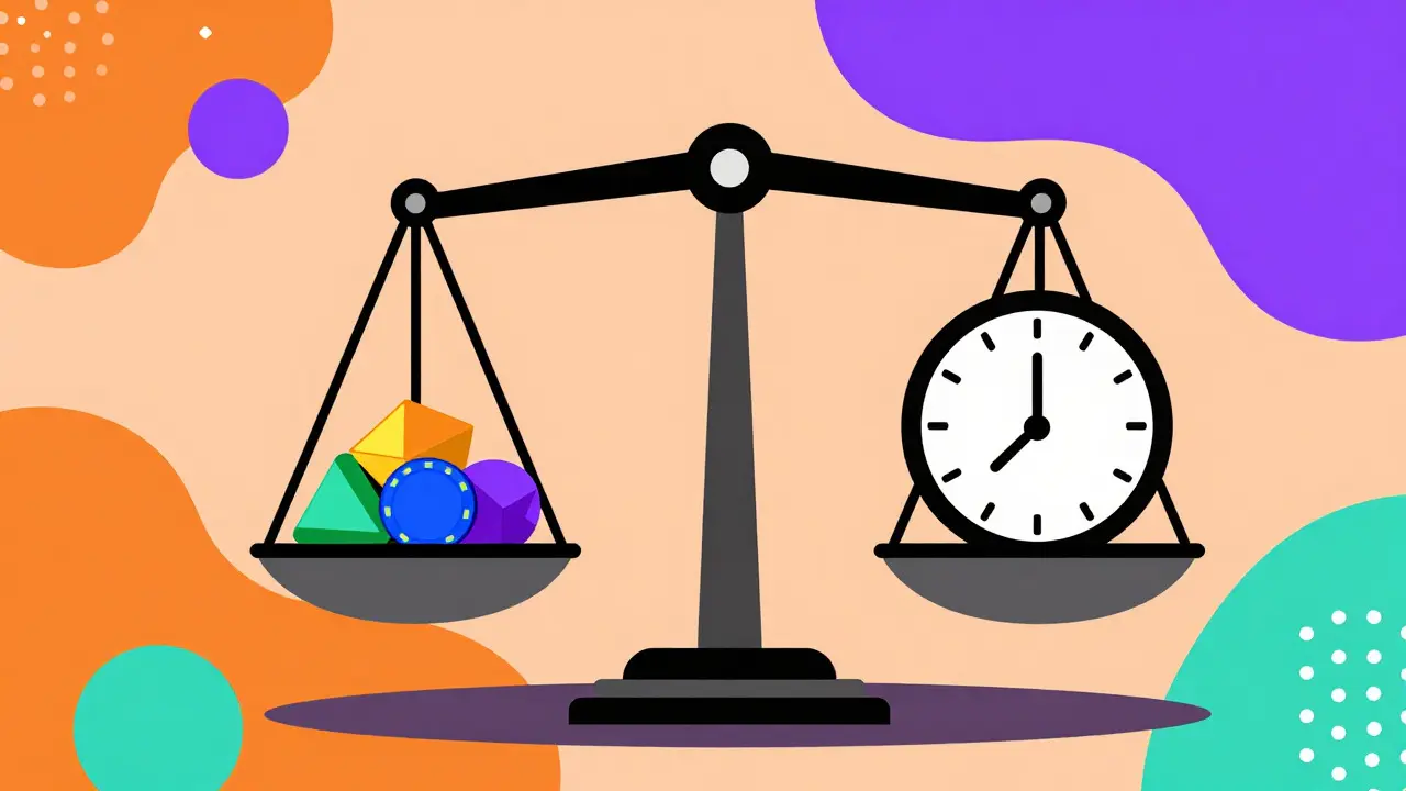 Balance illustrant le temps investi contre les récompenses crypto volatiles