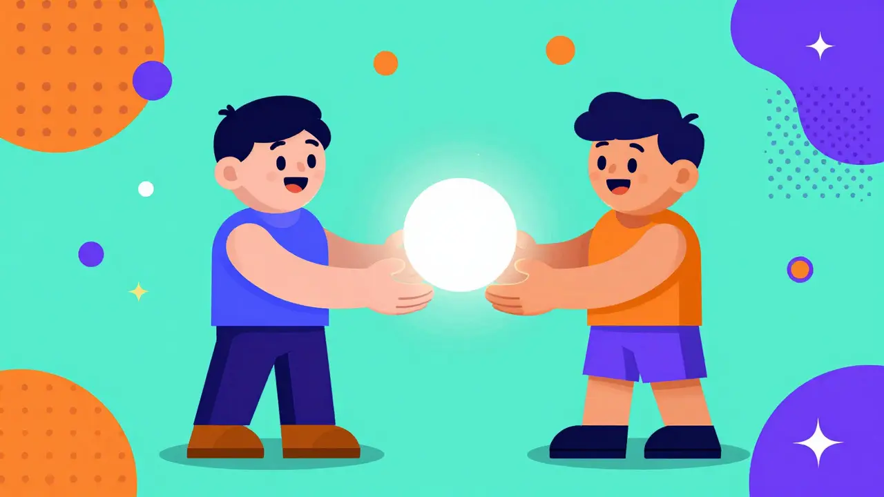 Concept artistique du règlement atomique sécurisé sur la blockchain en style Memphis