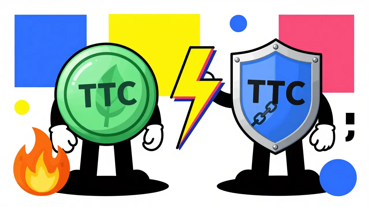 Illustration Memphis : distinction visuelle entre deux jetons TTC différents pour éviter la confusion