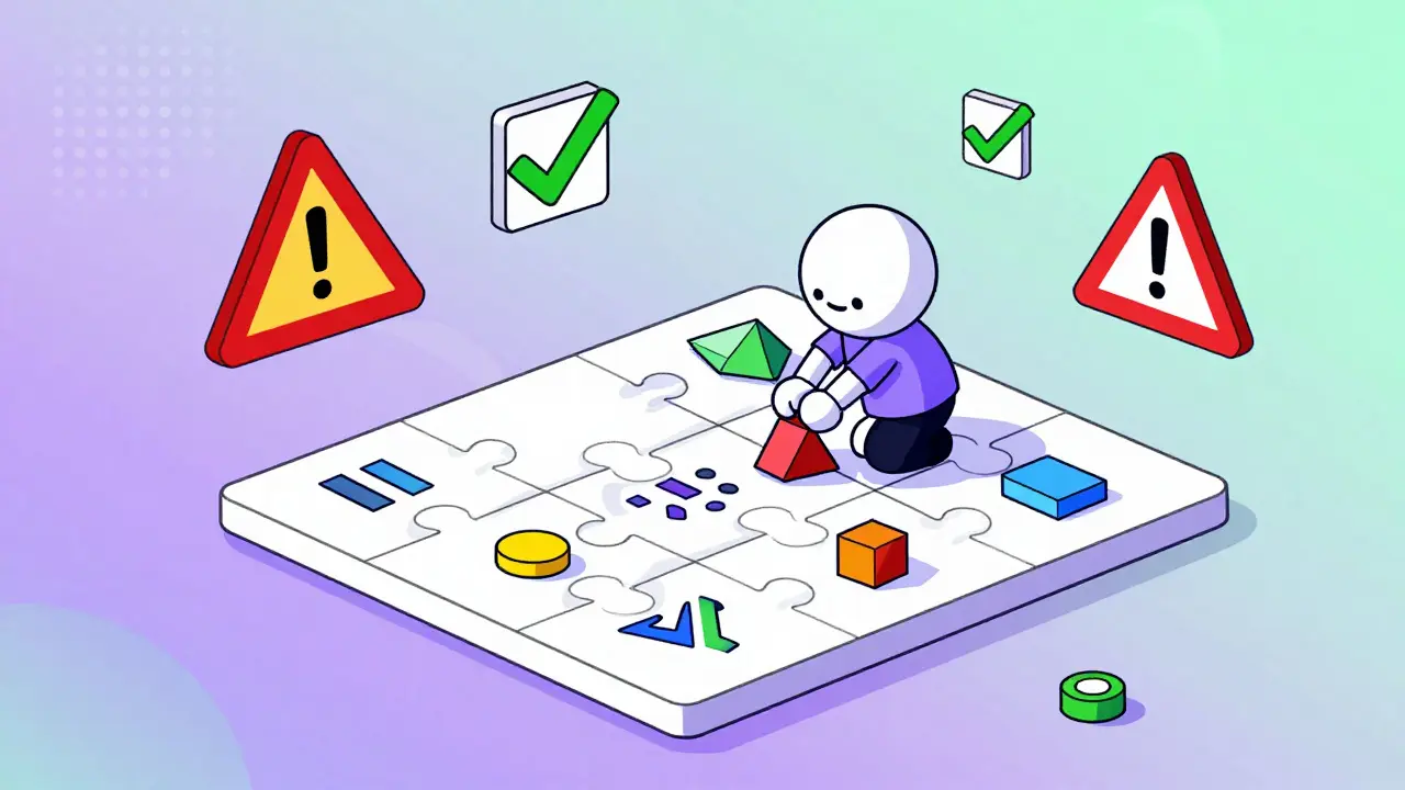 Métaphore visuelle de la gestion des risques avec un personnage placant des jetons dans un puzzle