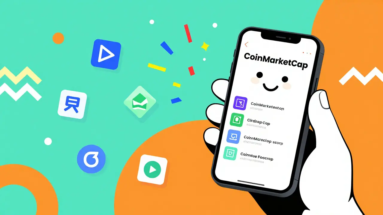 Personnage abstrait recevant des récompenses d'airdrop via un téléphone stylisé et coloré