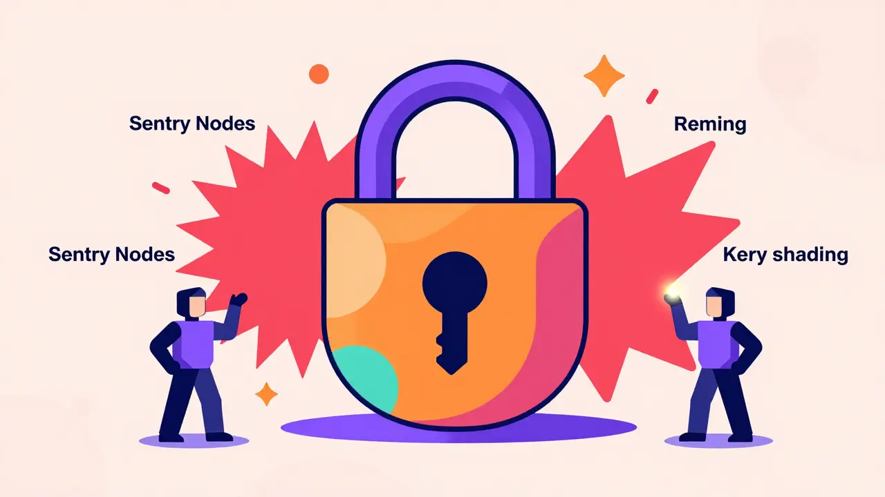 Style Memphis : cadenas géométrique protégeant des clés cryptographiques