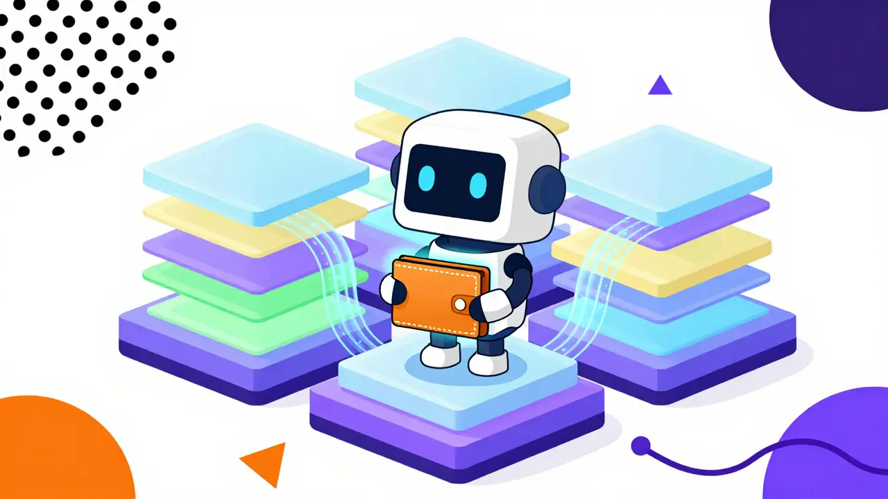 Style Memphis : portefeuille numérique TongTong et architecture blockchain hybride abstraite