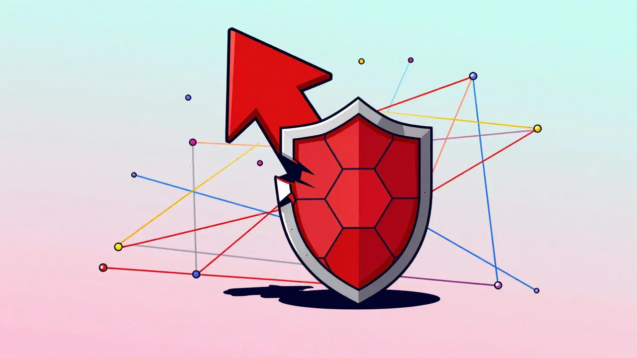 Bouclier hexagonal résistant à une attaque, soutenu par un maillage de nœuds distribués