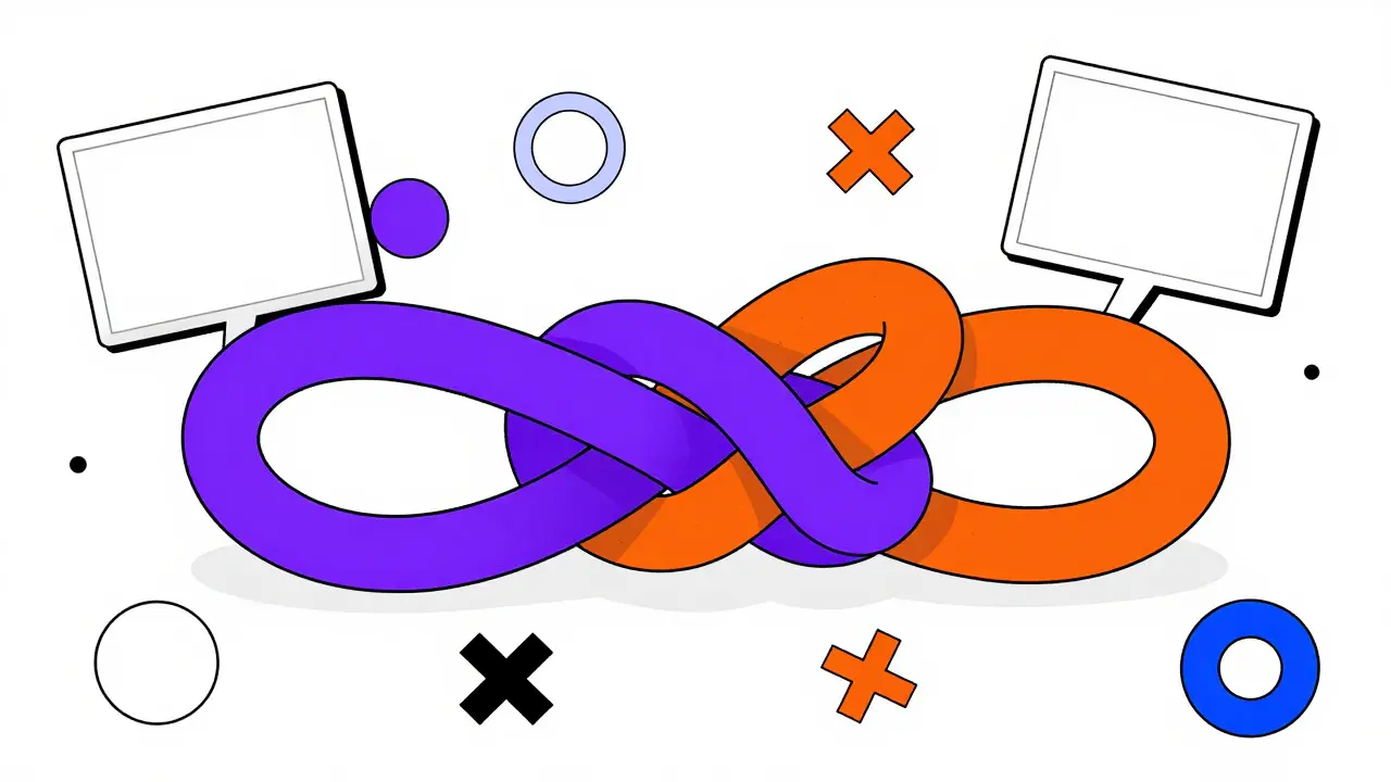 Chemins blockchain entrelacés et confus dans le style Memphis