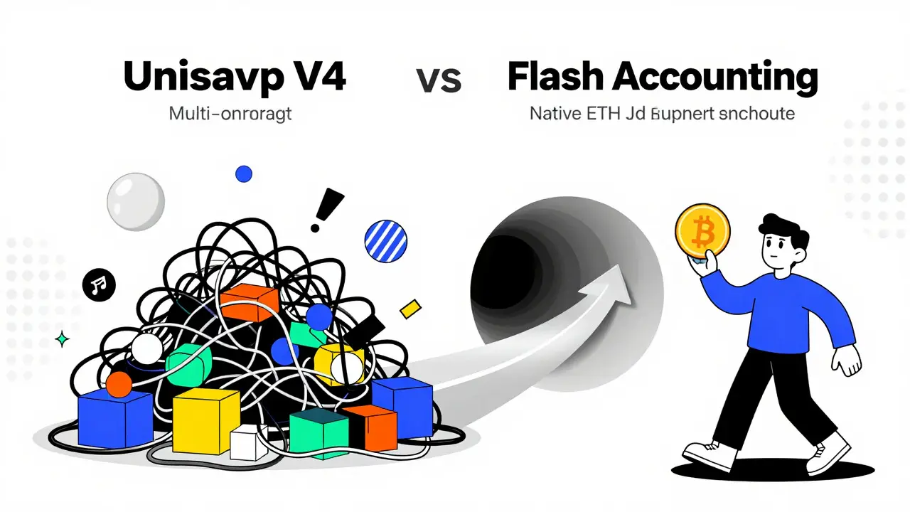 Comparaison visuelle : efficacité d'Uniswap v4 vs anciens systèmes complexes