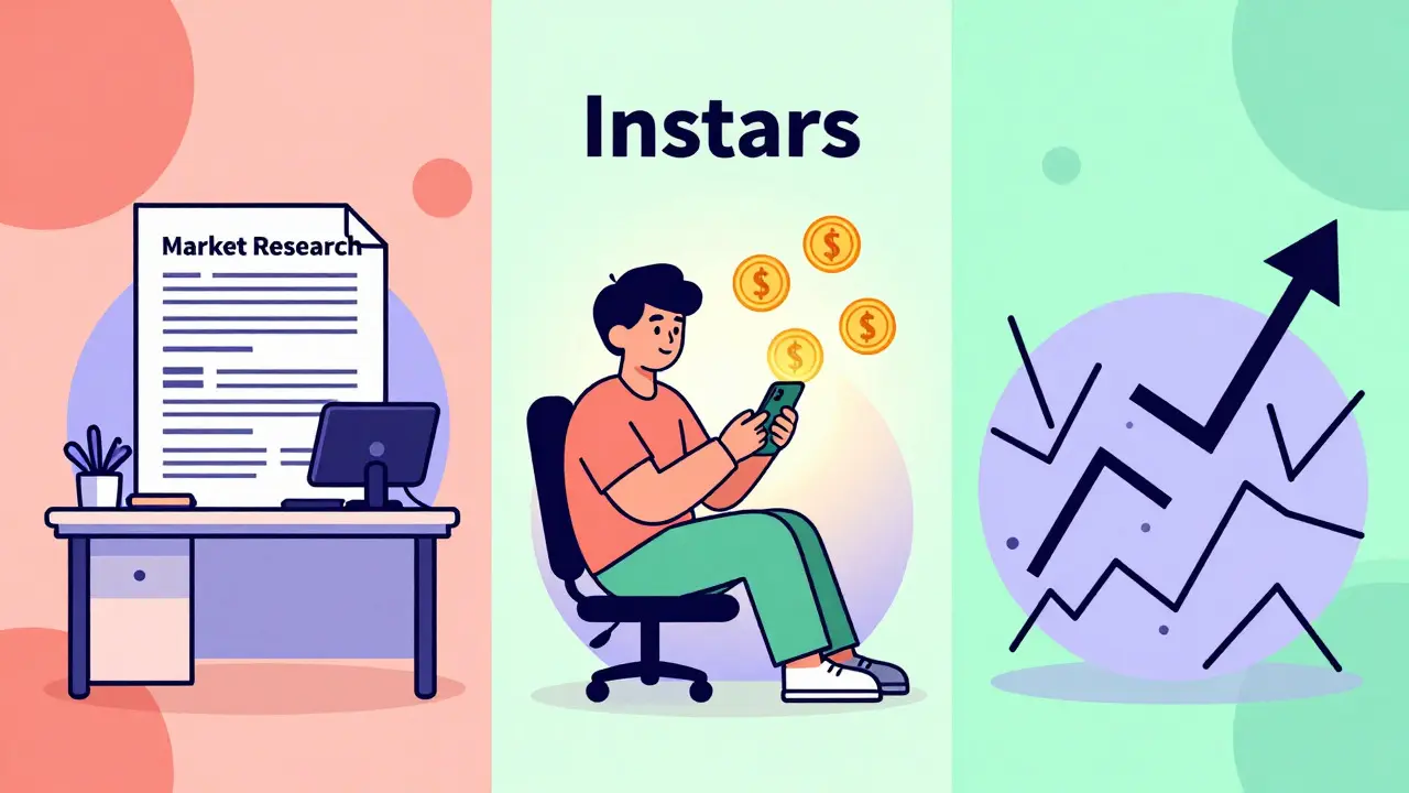 Comparaison visuelle entre études classiques, Instars et trading spéculatif