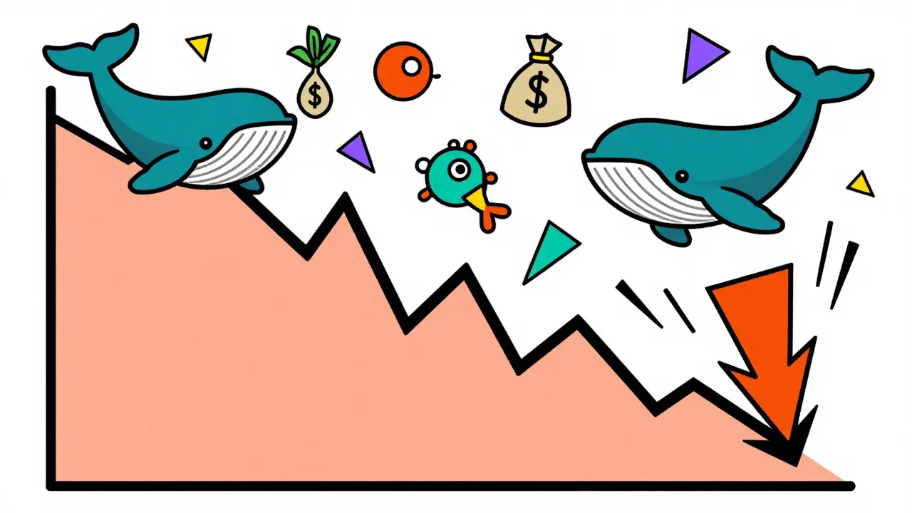 Graphique en chute libre avec des baleines s'enfuyant, style Memphis