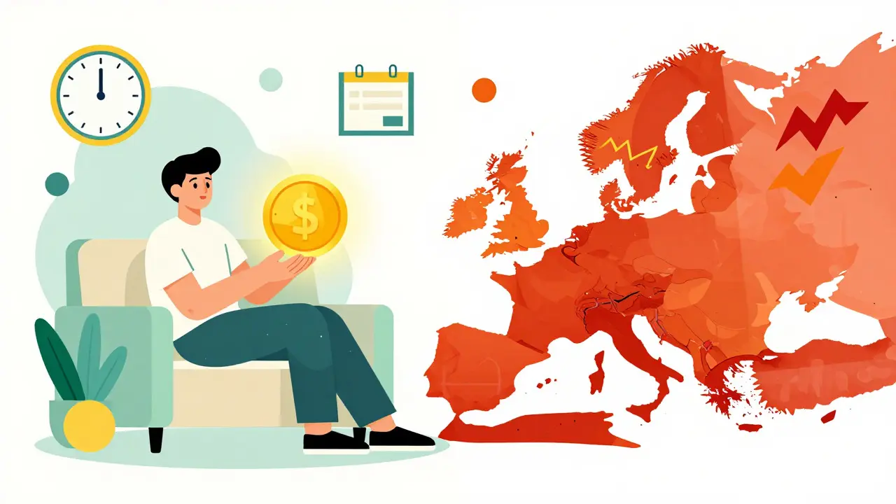 Illustration abstraite comparant l'investissement passif calme au trading actif chaotique