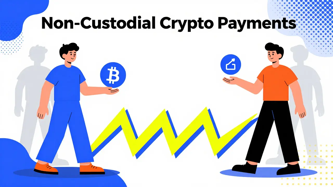 Paiement crypto non-custodien sans intermédiaire, style cartoon