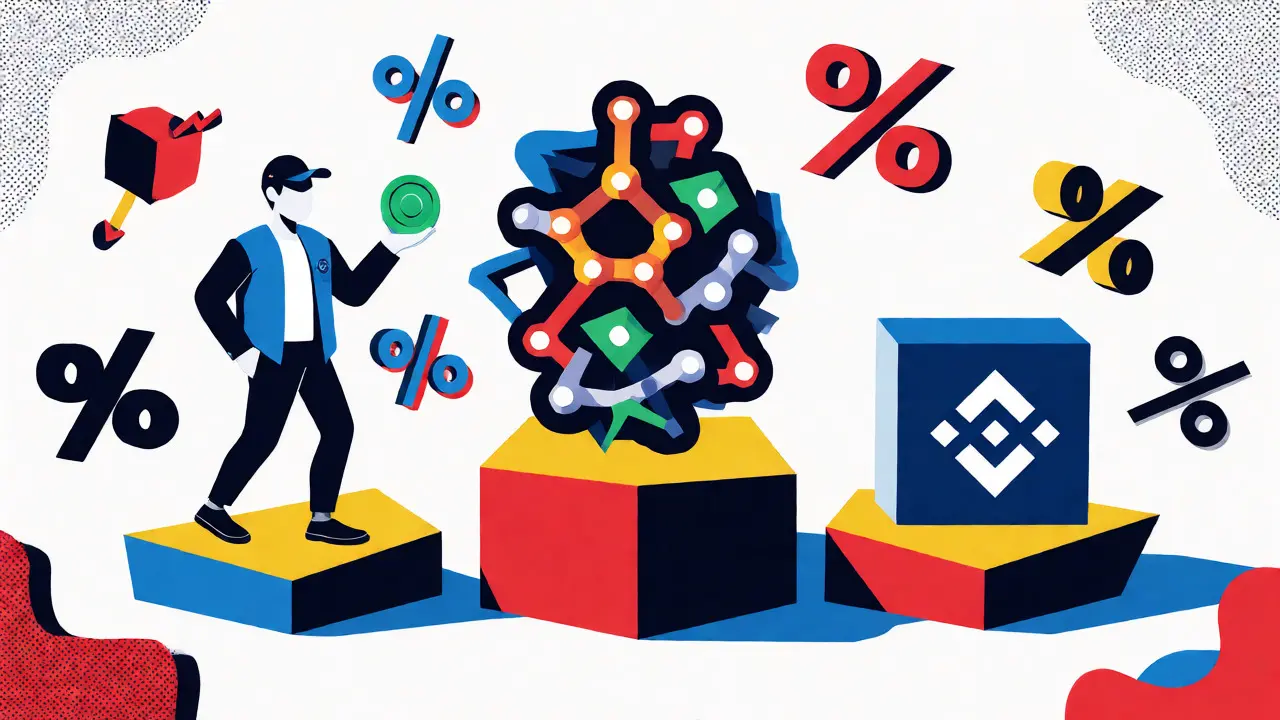 Comparaison visuelle stylisée des plateformes Lido, Rocket Pool et Binance