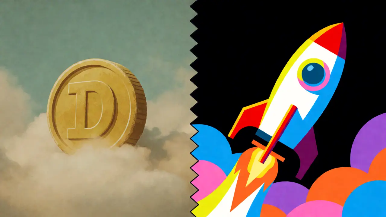 Contraste entre une pièce dorée ancienne et une fusée moderne colorée