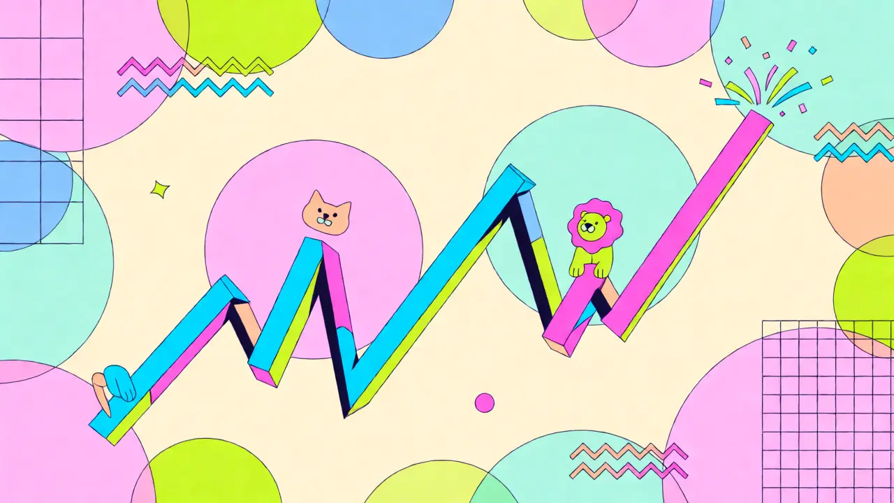 Graphique de volatilité abstrait avec éléments Memphis et icônes félines