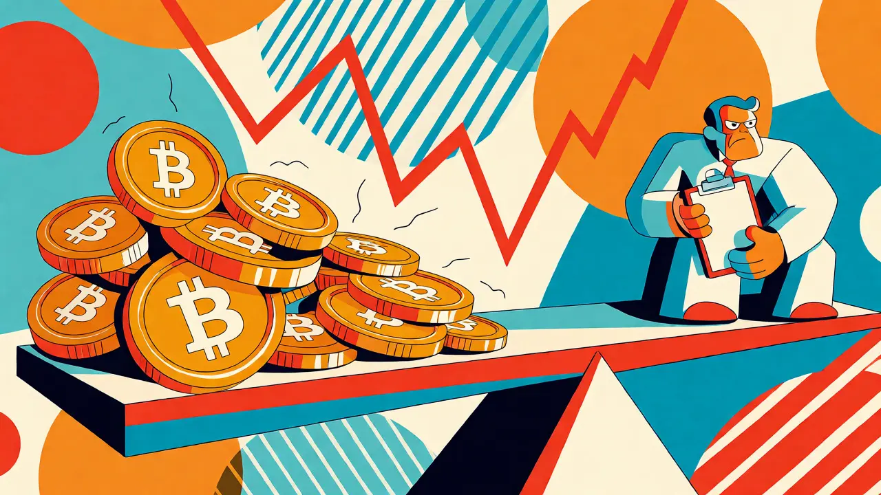 Balance abstraite entre réserves Bitcoin et pression du FMI en style Memphis.