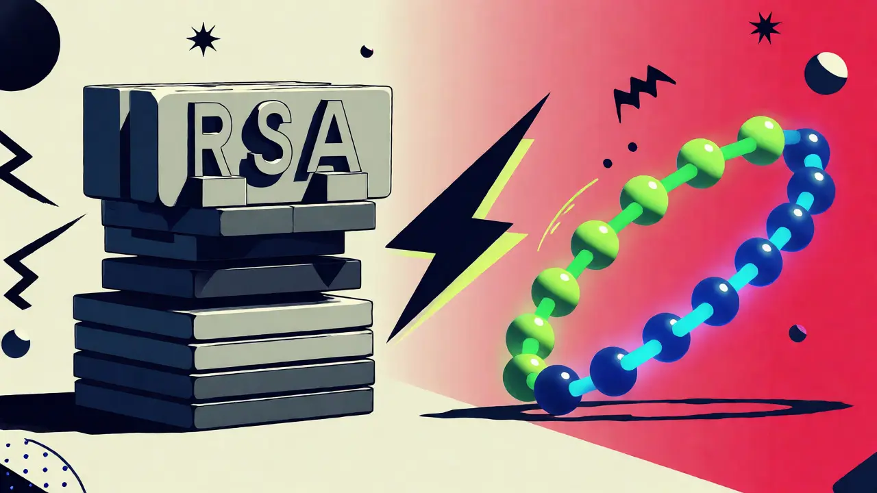 Comparaison visuelle cartoon entre les algorithmes RSA et ECC